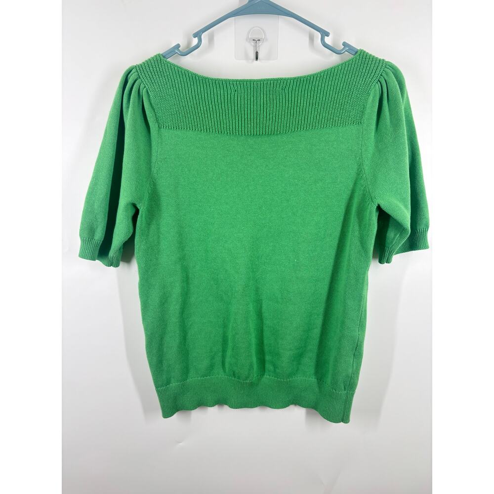 NWOT LOFT Pointelle Puff Sleeve Spring Leaf Green‎ Cropped Knit Sweater S - Picture 4 of 4